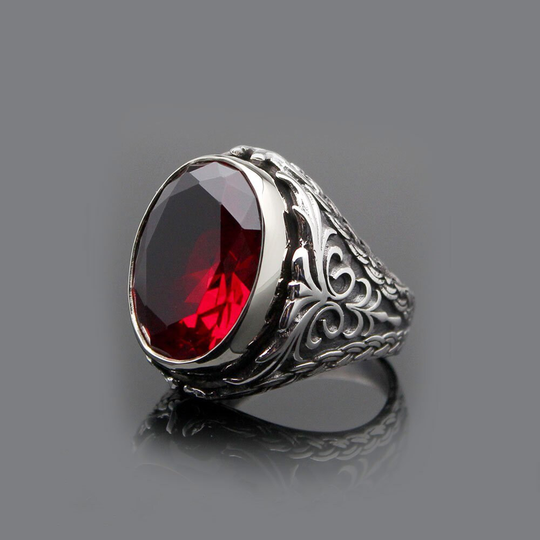 Oval Red Garnet Silver Men Ring, Handmade Jewelry, 925 Sterling Silver, For Men, Garnet