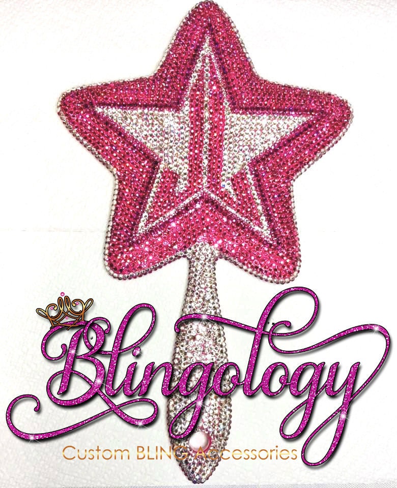 Jeffree Star Handheld Beauty Mirror Custom Crystal Bling Design - Hot Pink