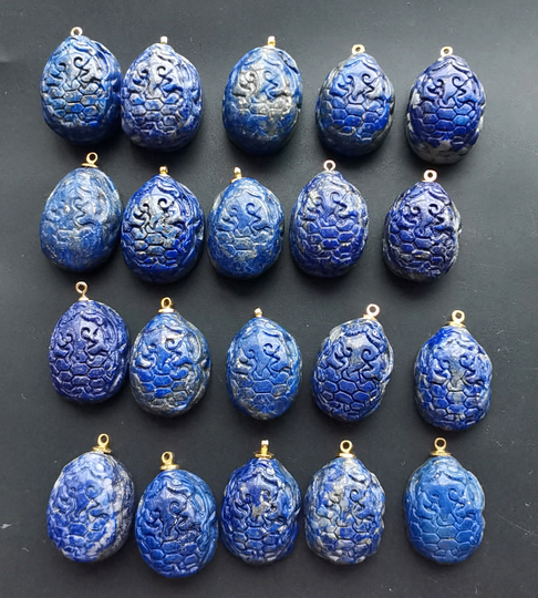 Carved Golden Toad Natural Lapis Lazuli Stone Pendant, Blue Stone, Amulet Necklace Pendant, December Birthstone, September Birthstone Jewelry