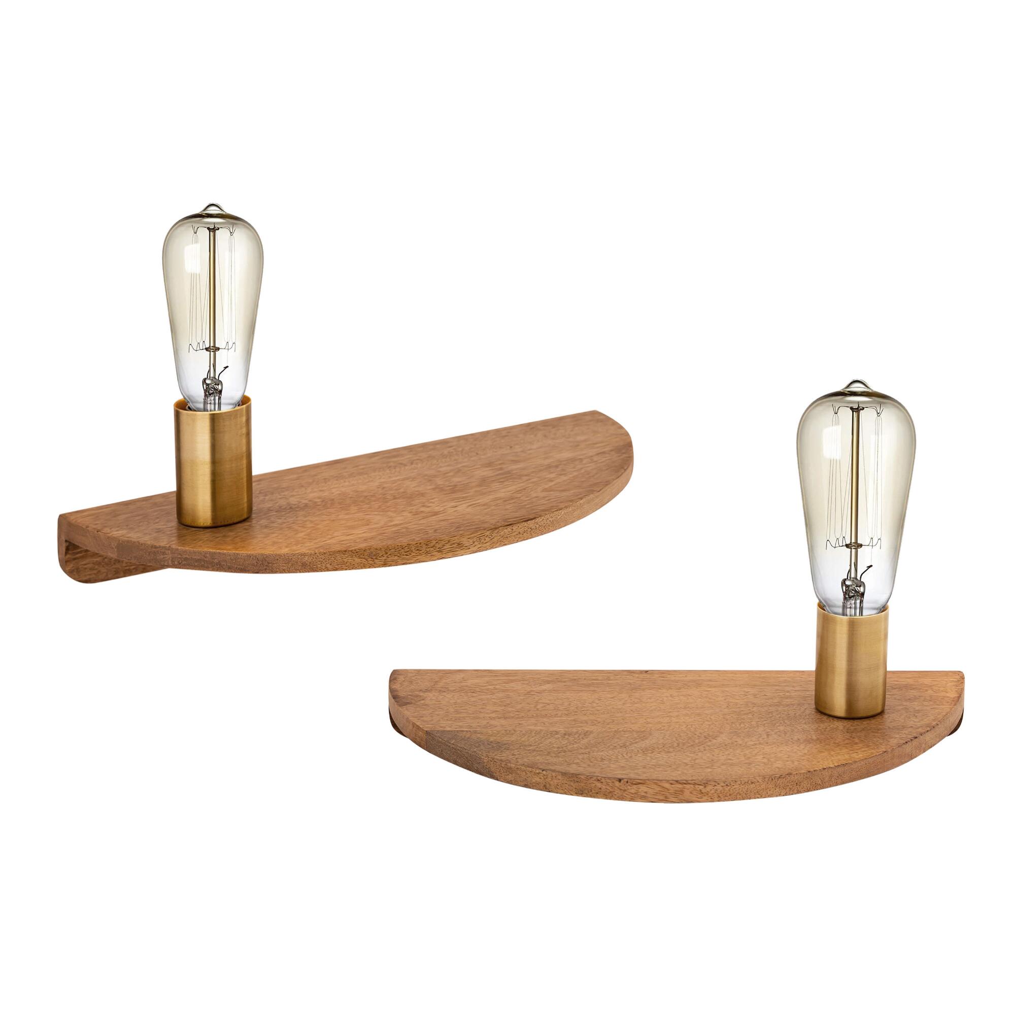 Mango Wood and Brassy Gold Wall Sconce with Shelf: Brown by World Market