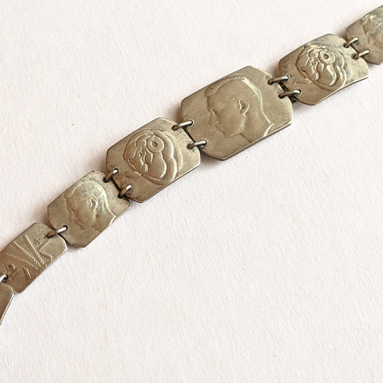 1940S Wwii Trench Art Silver Coin Bracelet | Vintage Sweetheart Jewelry
