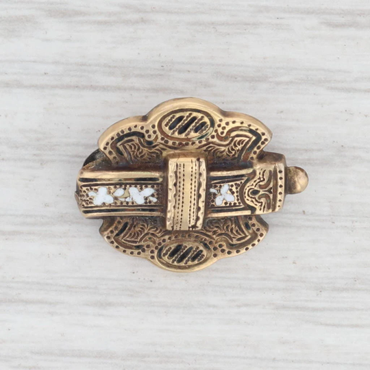 Victorian Enamel Pin 10K Yellow Gold Belt Buckle Design Ornate