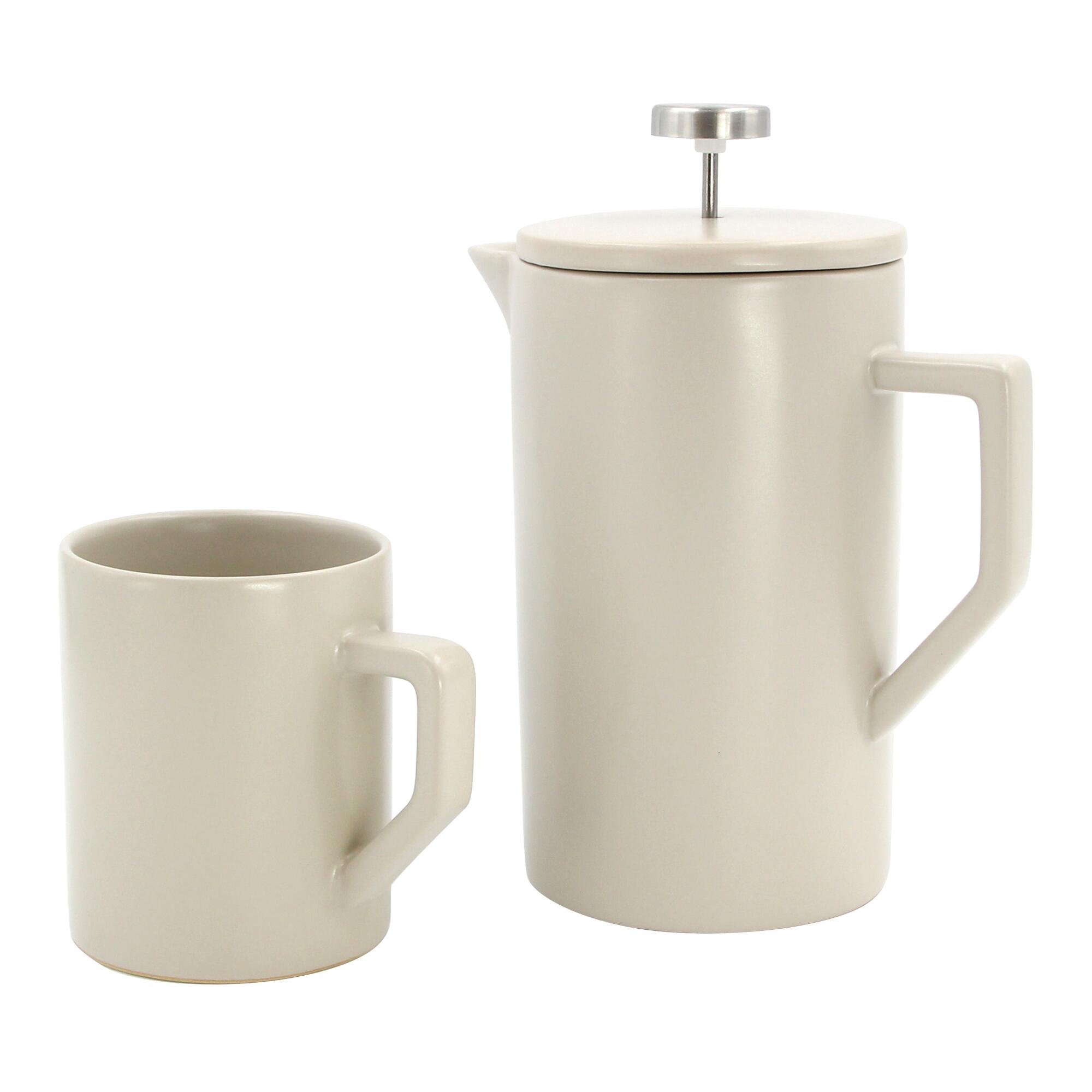Stone Gray Ceramic French Press and Mug Collection by World Market