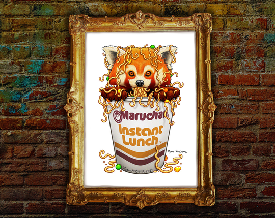Signed Print "Ramen Red Panda" Surreal Art Print Cup Of Noodles Top Ramen Maruchan Instant Lunch Cute Gift Foodimal Asian Food Humor