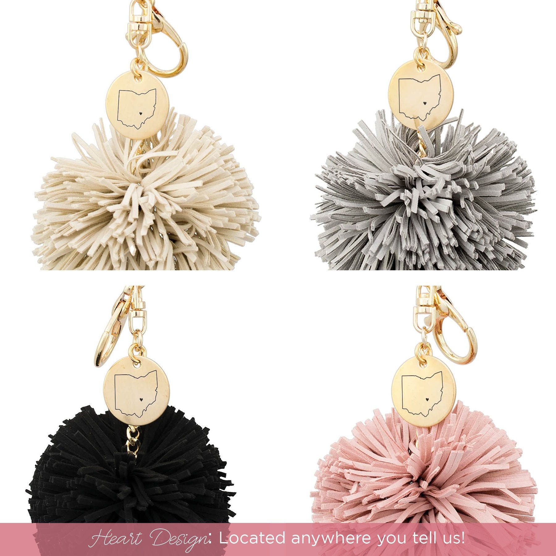Ohio Keychain, Personalized State Tassel Custom Gift, Initials Home Key Chain, Oh Pom Keychain