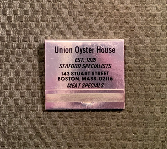 Vintage Matchbook, Union Oyster House, Boston, Massachusetts, Front Strike, with 30 Match Sticks, Free Ship in Usa