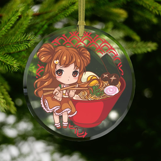 Ramen Ornament, Chibi Anime Christmas Ornament Glass, Anime Gifts, Holiday, Gifts Soup Pho Chopsticks