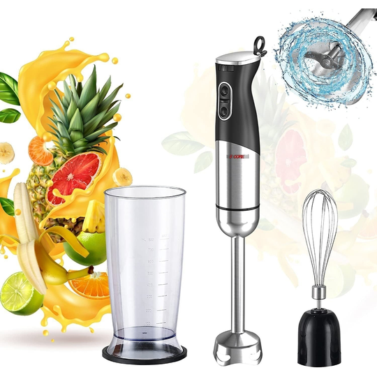 3-in-1 Multifunctional Electric Blender 8 Variable speed Stick Batidora Emersion Mixer, 600ml Mixing Beaker, Whisk Attachment, BPA Free