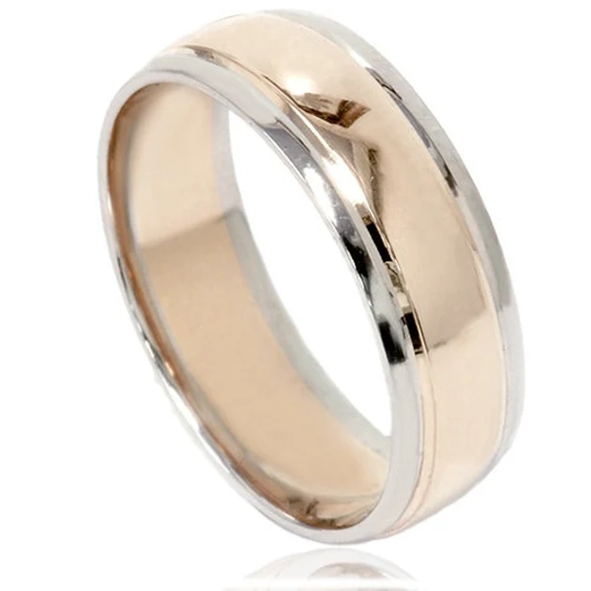 Mens Two Tone Wedding Ring 14K White & Yellow Gold 6mm High Polished Size | 7-12