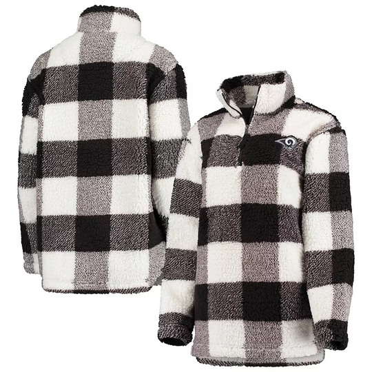 Women's G-III 4Her by Carl Banks Black Los Angeles Rams Sherpa Plaid Quarter-Zip Jacket, Size: Medium