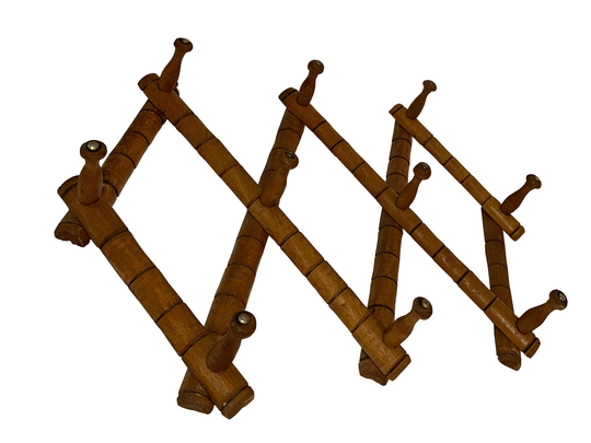 Vintage Wooden Pegs Accordion Wall Hooks, Mug Rack, Davar Japan Coat Rack, Expandable Cottage Rustic Home Decor