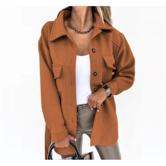 Turn Down Shawl Collar Wool Blend Coat - Orange, XL