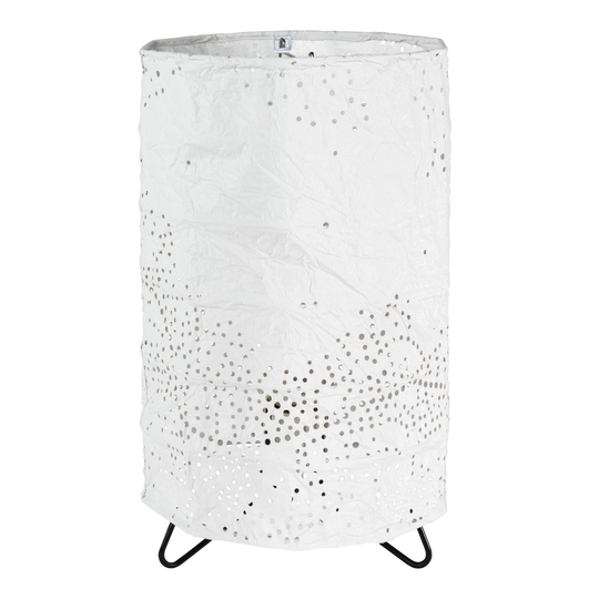 White Laser Cut Fabric Cylinder Alana Accent Lamp -