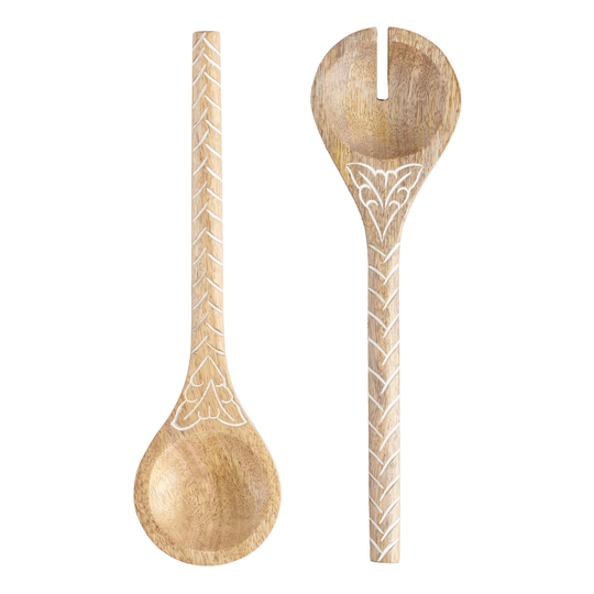 Whitewash Etched Wood Salad Servers 2 Piece Set by World Market