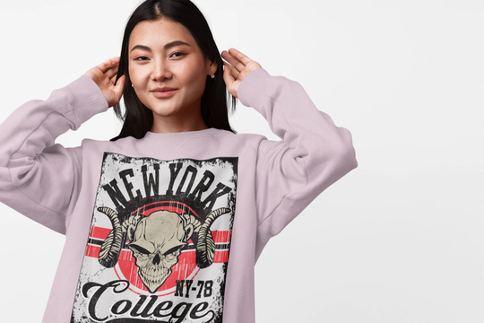 College Crewneck - Unisex Ram Skull Sweatshirt, Crew Neck, New York Sweater, Skeleton Print, Shirt, Gothic Sweater, Pastel Goth
