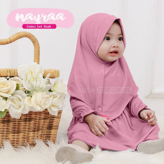 0-3 Years Old Daily Outfit Hijab & Dress, Baby Children Abaya Cutemoslem Nayraa Pink Colour