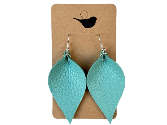 Genuine Leather Turquoise Leaf Earrings