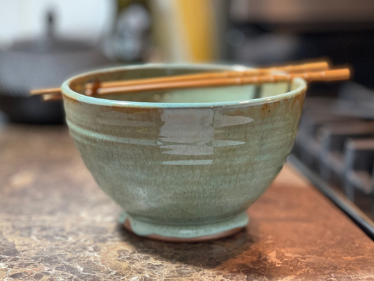 Pottery Noodle Bowl, Handmade Chopstick Bowl in Mr. Blue Skies Glaze