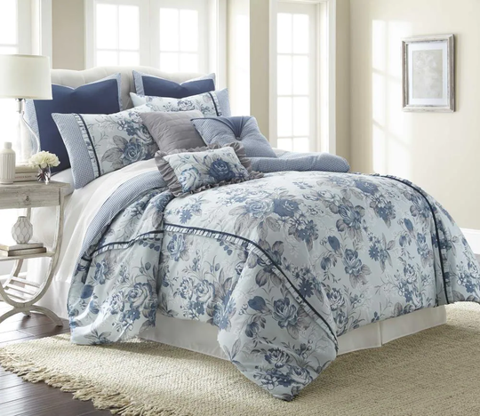 Amrapur Overseas Floral farmhouse comforter set Multi Abstract Reversible King Comforter (Blend with Polyester Fill) | 38EBJQCF-FFM-KG