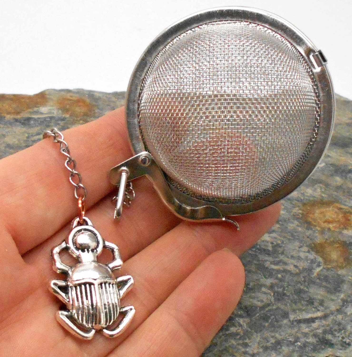 Tea Ball Infuser With Scarab Beetle Charm - Loose Leaf Tea, Strainer, Ball, Infuser, Herbal Scarab, Beetle, Egypt