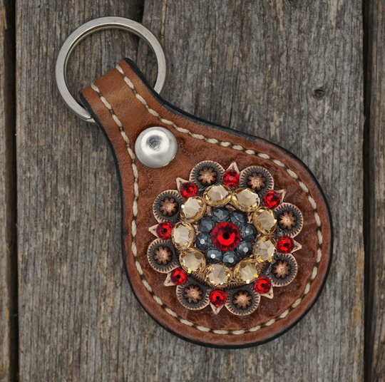 Medium Oil Key Chain With Red European Crystal Concho