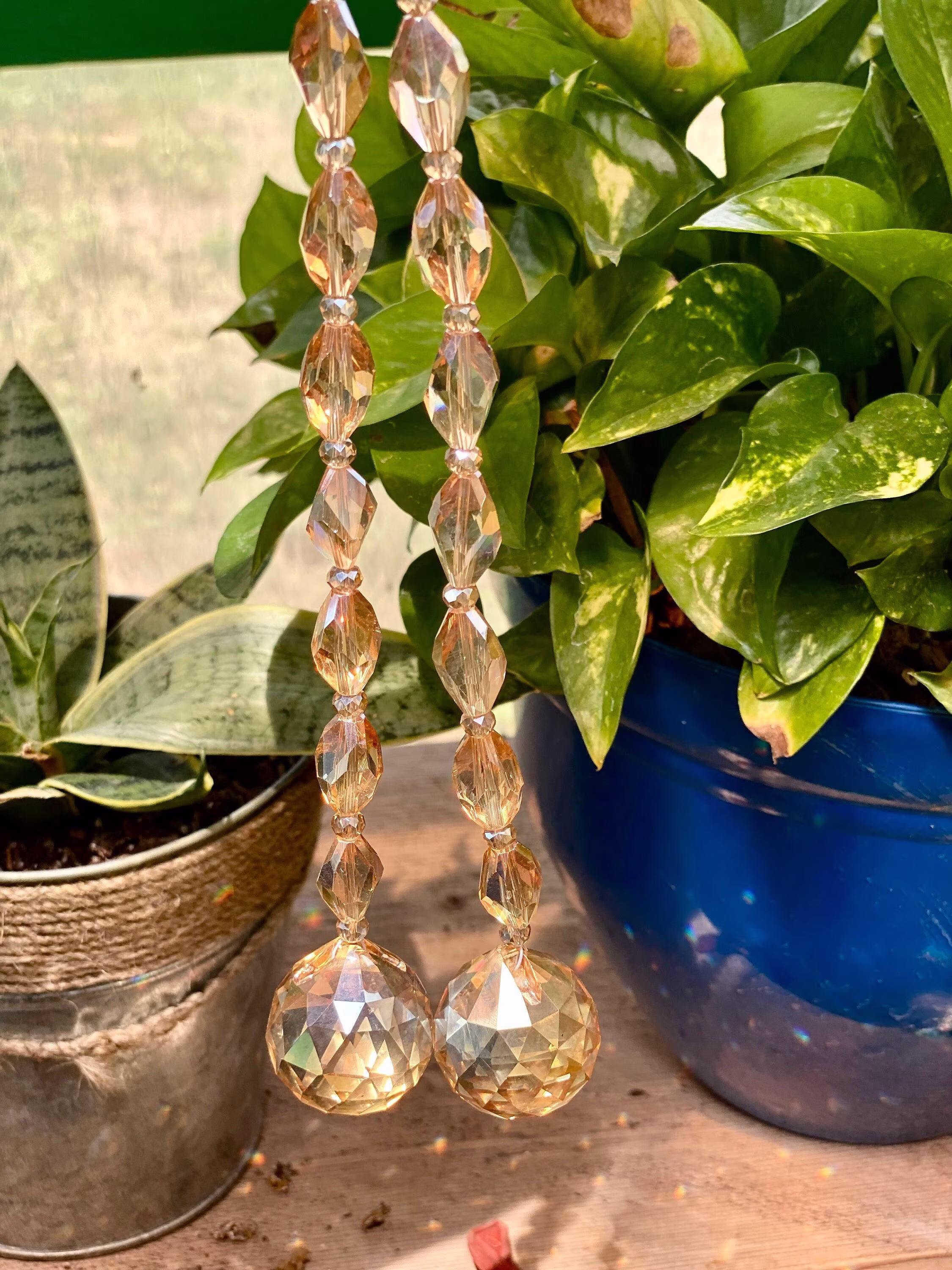 Champagne Beaded Glass Sun Catcher With Rainbow Making Crystal Prism