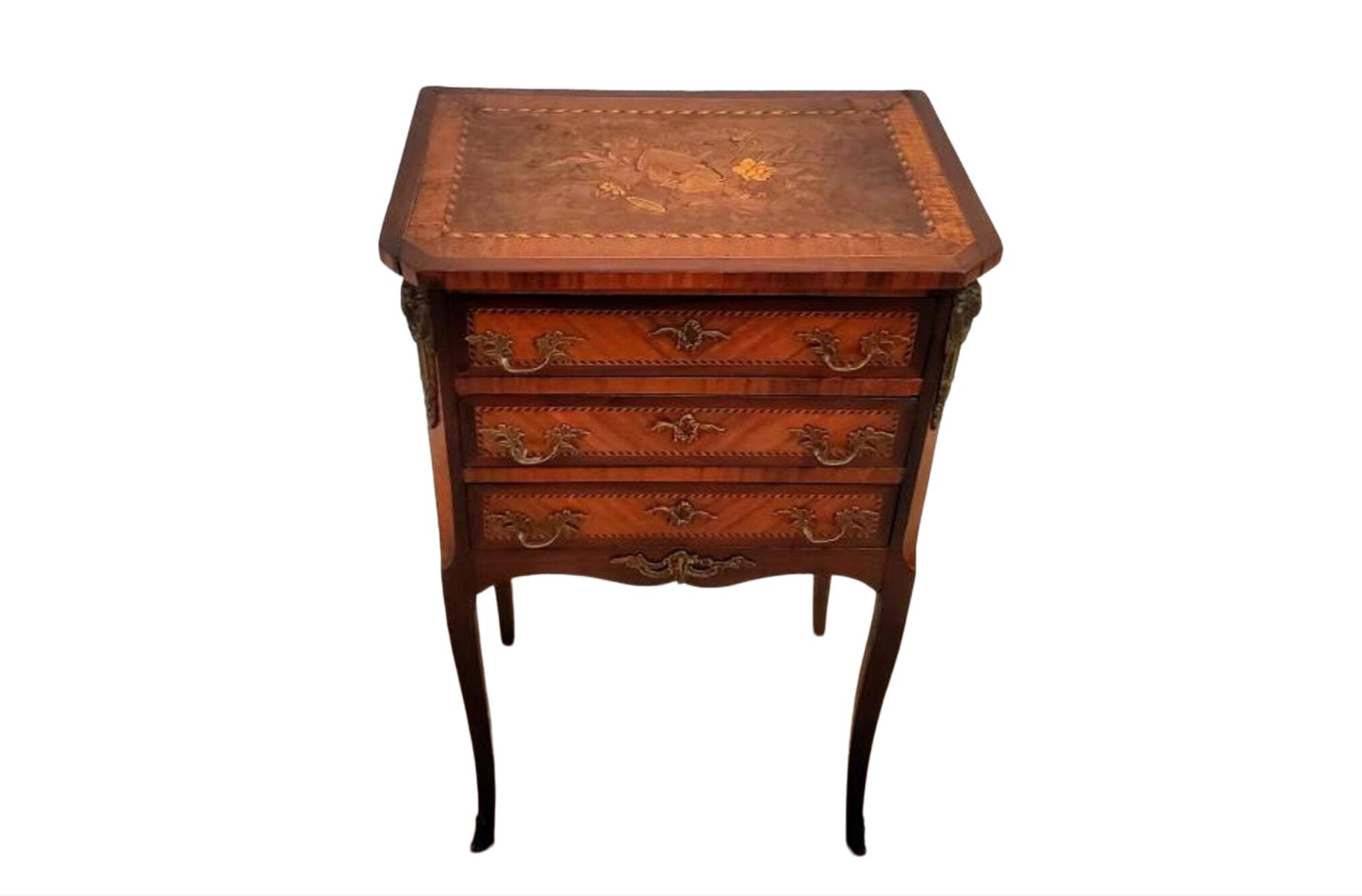 19Th Century French Louis Xv Transition Marquetry Chest Of Drawers Bedside Nightstand Or End Table