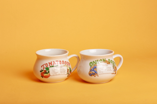90S Vintage Onion Soup Vegetable Large Ceramic Mugs