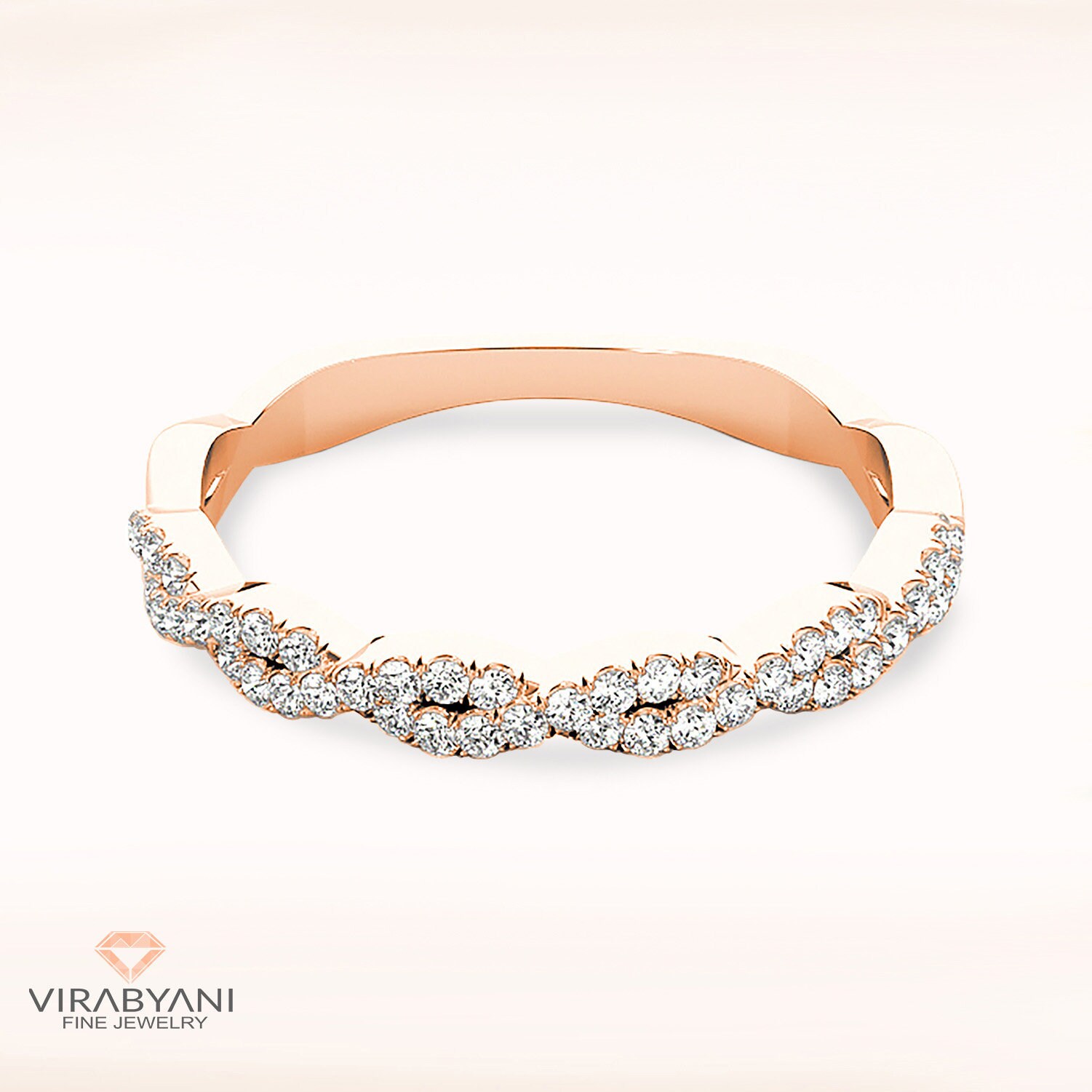 0.25 Ctw. Diamond Twisted Anniversary Band - 14K/18K Rose Gold | Infinity Wedding Stackable Ring Twist
