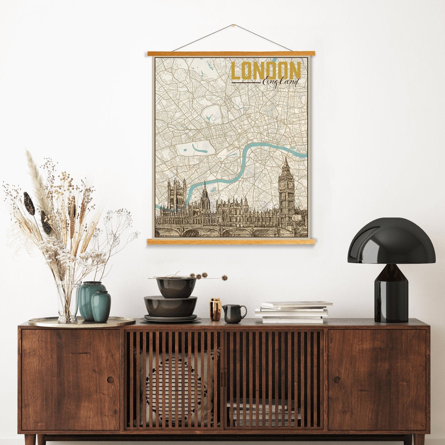 London England Street Map | Hanging Canvas Of Printed Marketplace