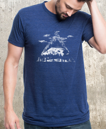Mens Tri-Blend T-Shirt - Mountain Tshirt Clouds Triangles Hiking T Shirt Mens/Unisex By Black Lantern Studio