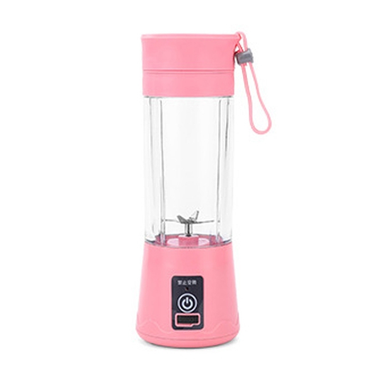 380ml Portable Mini Electric Household Fruit Juicer Blender Squeezer Bottle - pink, 4 blades