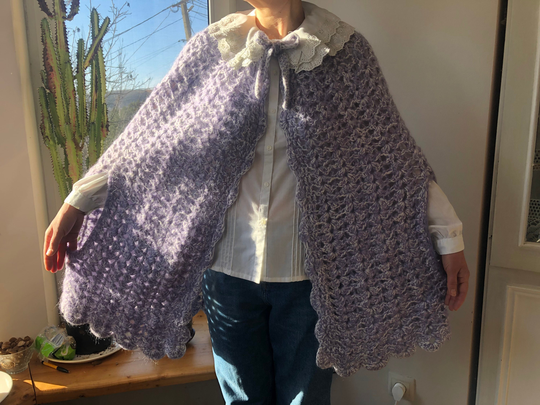 Vintage 70's Crochet Wool Cape. Levander Colour Mohair
