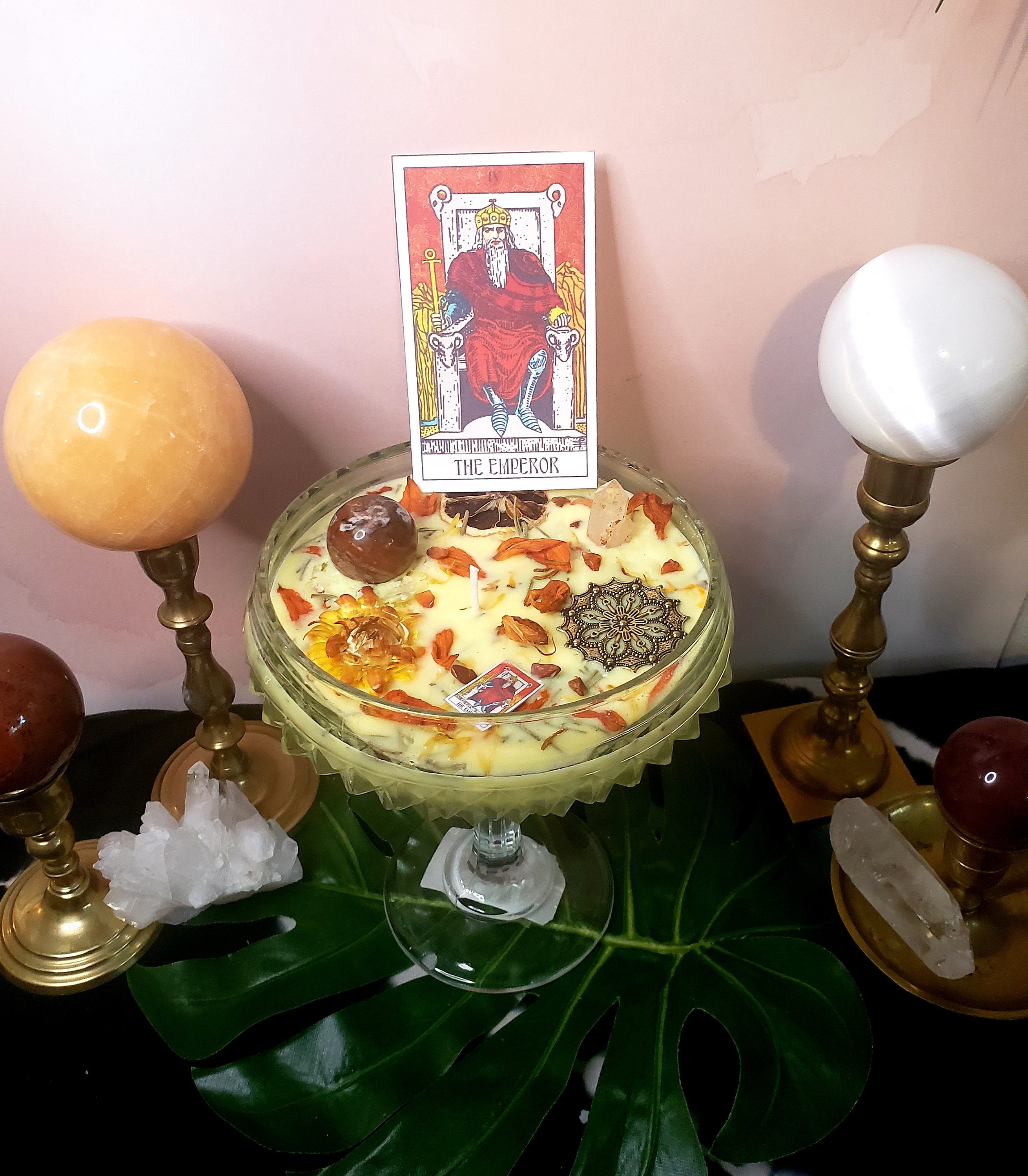 The Emperor Tarot Crystal Candle, Vintage Candle, Bergamot