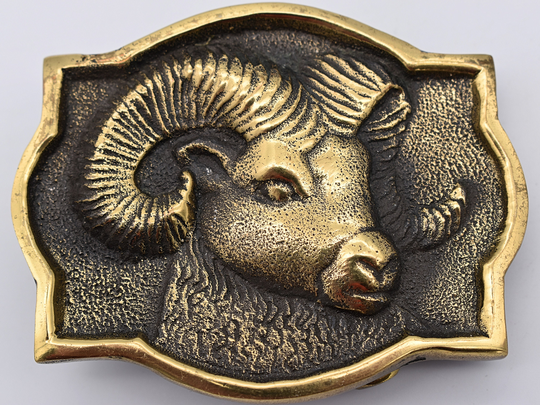 1970S Sheep Ram Bts Solid Brass Vintage Belt Buckle