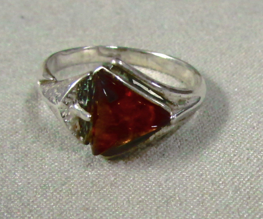 sterling Silver & Amber Ladies Ring Size 5 3/4