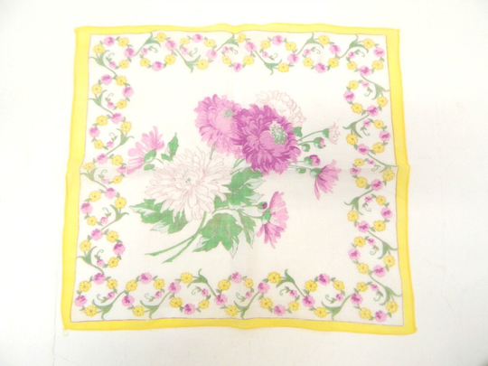 1940S Handkerchief...purple & Yellow Flower Hankie...square Cotton Hankie Accessory...spring Summer Wedding Gift