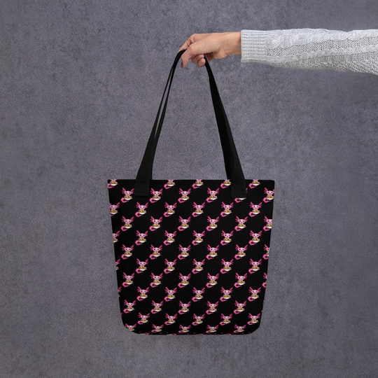 Cute Axolotl Eating Ramen Black Pattern Tote Bag, All Over Print, Lover Gift, Gift
