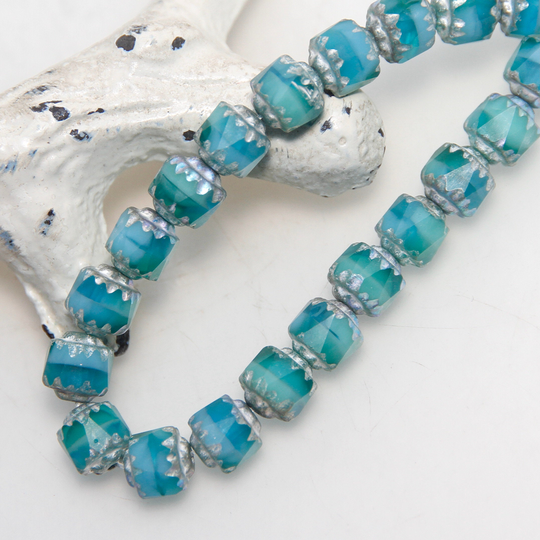 Sea Green Blue Blend With Silver Finish Ab Matte 6mm Cathedral Fire Polished Crystal Beads X 20