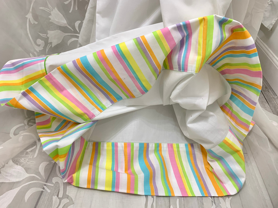 Vintage Stevens Beauty Blend No Iron Twin Flat Sheet, White Rainbow Border Sheet, Combed Cotton 70S Bed Bedding, Stripes