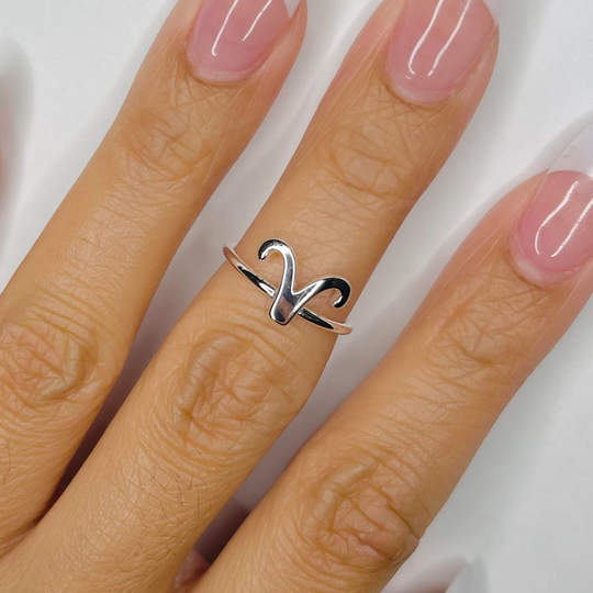 sterling Silver Aries Ring, Zodiac Astrology Horoscope Ring. Silver Ring