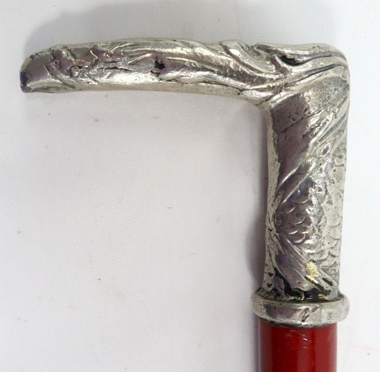Antique Handmade Walking Stick With Silver Plated Metal Handle
