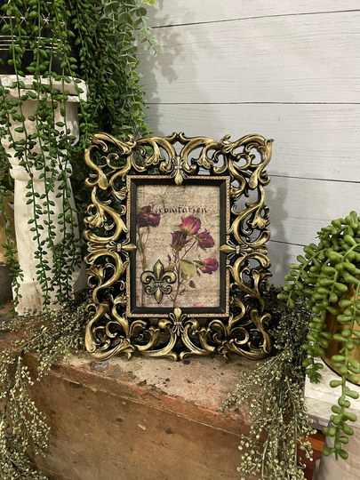4" X 6" Vintage Ornate Open Scrollwork Frame With Sparkle