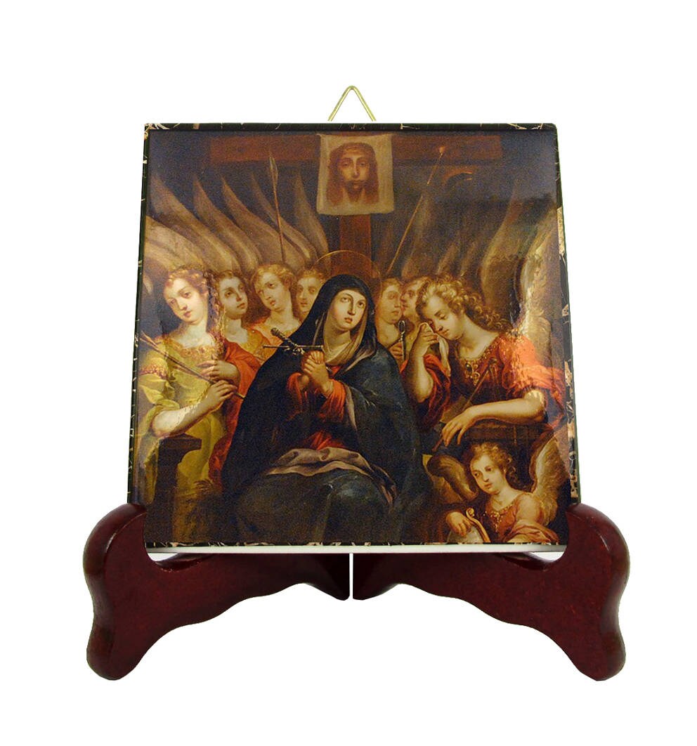 Christian Gifts - Our Lady Of Sorrows Christian Icon On Ceramic Tile Catholic Crafts Religious Plaque Virgin Mary