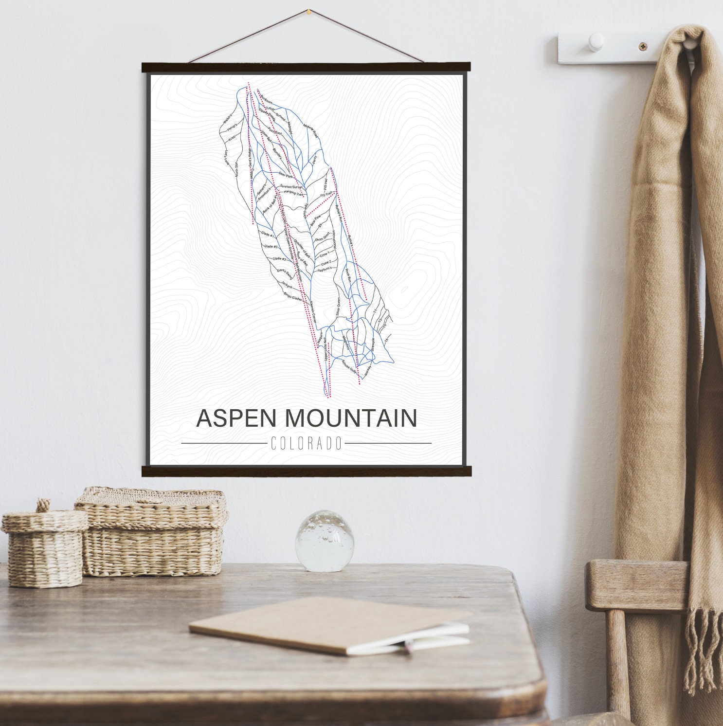 Aspen Mountain Colorado Ski Trail Map | Hanging Canvas Of Printed Marketplace