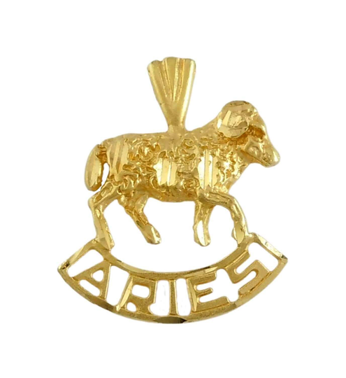 14K Gold Aries Astrology Horoscope Charm Pendant Necklace Diamond Cut Finish Zodiac 3D | The Ram