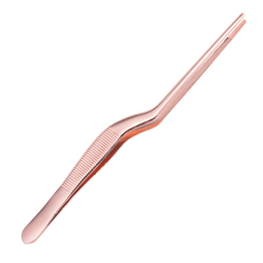 Non-Slip Plating Tweezer High Strength Stainless Steel Serving Presentation BBQ Tongs Seafood Tool - rose gold