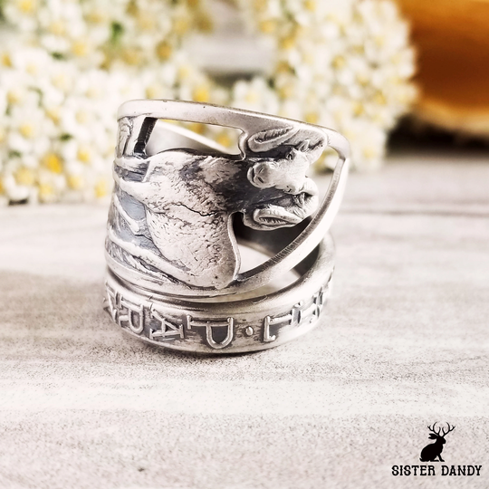 Bighorn Sheep Sterling Spoon Ring, Rocky Mountain Silver Ram 483
