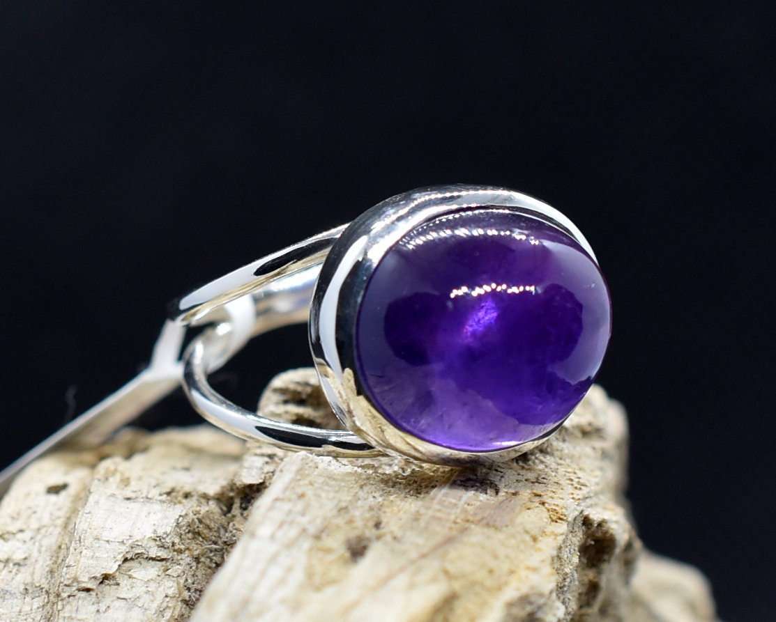 Amethyst Ring Size 9.5 Us, Sterling Silver Ring, Handmade Statement Birthstone Fashion Women Code Hr33 #ka21-40