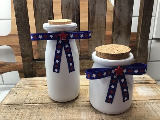 Fourth Of July Mini Glass Jars | White Set 2 | Tiered Tray Accent 4Th Decor Rae Dunn Inspired Coffee Bar